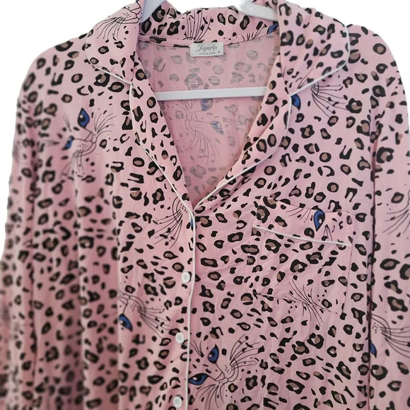 Joyaria Cat Pajama Set Women's Size Medium Pink Leopard PJs Sleepwear Pants Top - Picture 5 of 12